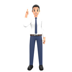 3D illustration business man do the gesture with a smile and happy emotion in cartoon style. Businessman with success pose action with positive thinking on a blank background.