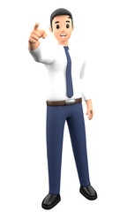 3D illustration business man do the gesture with a smile and happy emotion in cartoon style. Businessman with success pose action with positive thinking on a blank background.