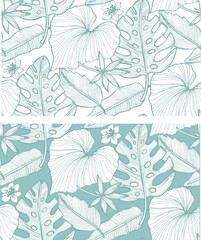 Trendy hand drawn doodle tropical leaf leaves pattern background.