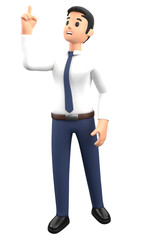 3D illustration business man do the gesture with a smile and happy emotion in cartoon style. Businessman with success pose action with positive thinking on a blank background.