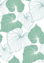 Fototapeta na wymiar Trendy hand drawn doodle tropical leaf leaves pattern background.