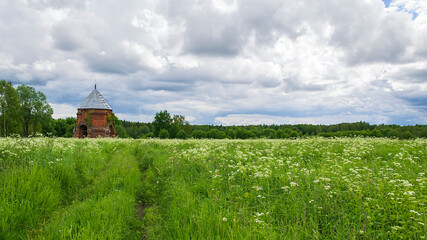 Fototapeta premium old abandoned chapel, landscape