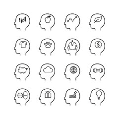 Obraz premium Mind Map Head Infographic template. flat line icons collection. simple design vector