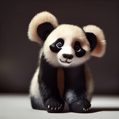 Panda bear illustration. Cute panda generated in 3D. Panda stuffed toy for children. Panda during the apocalypse.
