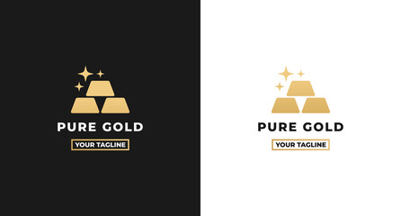 Gold bar logo vector or Pure gold logo isolated on white and black background. Pure gold logo suitable for business symbol buying and selling precious metals. Gold bar logo is perfect for a company