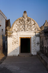 View of entrance to underground tunnel connecting Tamansari water castle to underground mosque (sumur gumuling) in Yogyakarta, Indonesia. No people.