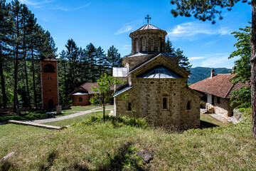 Fototapeta na wymiar Orthodox Christian Monastery. Serbian Monastery of the Holy Trinity (Manastir Svete Trojice). 12th century monastery located on Ovcar Mountain, near Ovcar Banja, Serbia, Europe