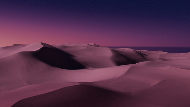 Sunrise Landscape, with Desert Sand Dunes. Beautiful Contemporary Background with Pink Gradient Sky