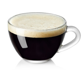 espresso in transparent glass cup isolated on white