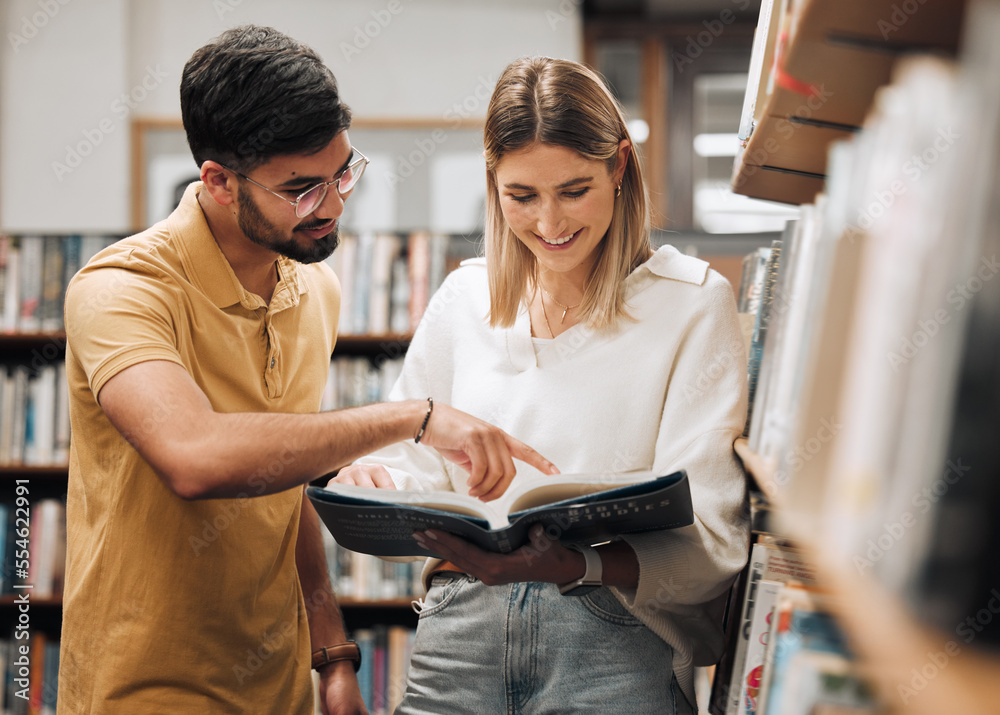 Aufkleber library research, reading and students with a book, studying law and learning knowledge at college. 