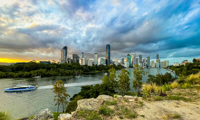 Brisbane City from Kangaroo Point, Queensland, Australia - obrazy, fototapety, plakaty