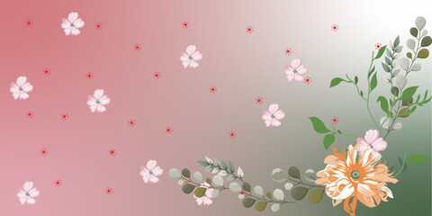 Vector seamless beautiful pattern flower and leaves flat background