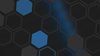 Illustration of blue black gray background with hexagon mosaic and added effects