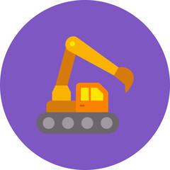 Excavator Multicolor Circle Flat Icon