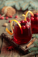 Christmas drink with spices and cranberries.