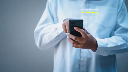 User give rating to service experience on online application, Customer review satisfaction feedback survey concept, Customer can evaluate quality of service leading to reputation ranking of business.