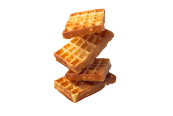 Pile of four waffles flying on a trasparent background - obrazy, fototapety, plakaty