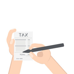 hand holding calc counting tax paper and pen