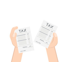 hand holding calc counting tax paper and pen
