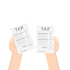 hand holding calc counting tax paper and pen