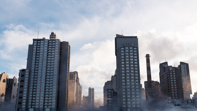 Constructivist Metropolis. Soviet Brutalist Buildings against a Cloudy Afternoon Sky.