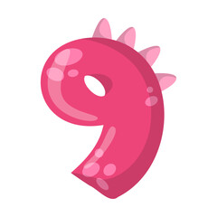 Alphabet number 9 in dinosaur font vector illustration. Cute cartoon drawing of English letter and number in dino style for kindergarten or school children. Education concept