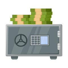 Bank vault cartoon illustration. Metallic or steel safe. Money, treasure, security, safety concept