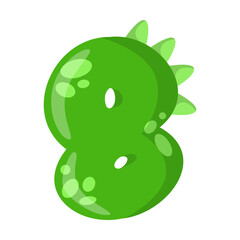Alphabet number eight in dinosaur font vector illustration. Cute cartoon drawing of English letter and number in dino style for kindergarten or school children. Education concept