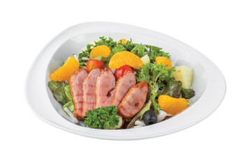 Png Smoked Breast Duck Mixed Salad, Orange on White Plate