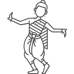 thai woman traditional dancing in vintage dress line icon