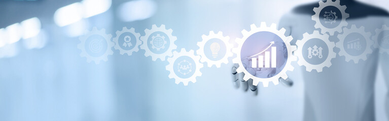 Achieving exponential growth through digital transformation concept. Increasing arrow, the exponential curve of progress in business performance. Investing digital tools, transformative technologies.