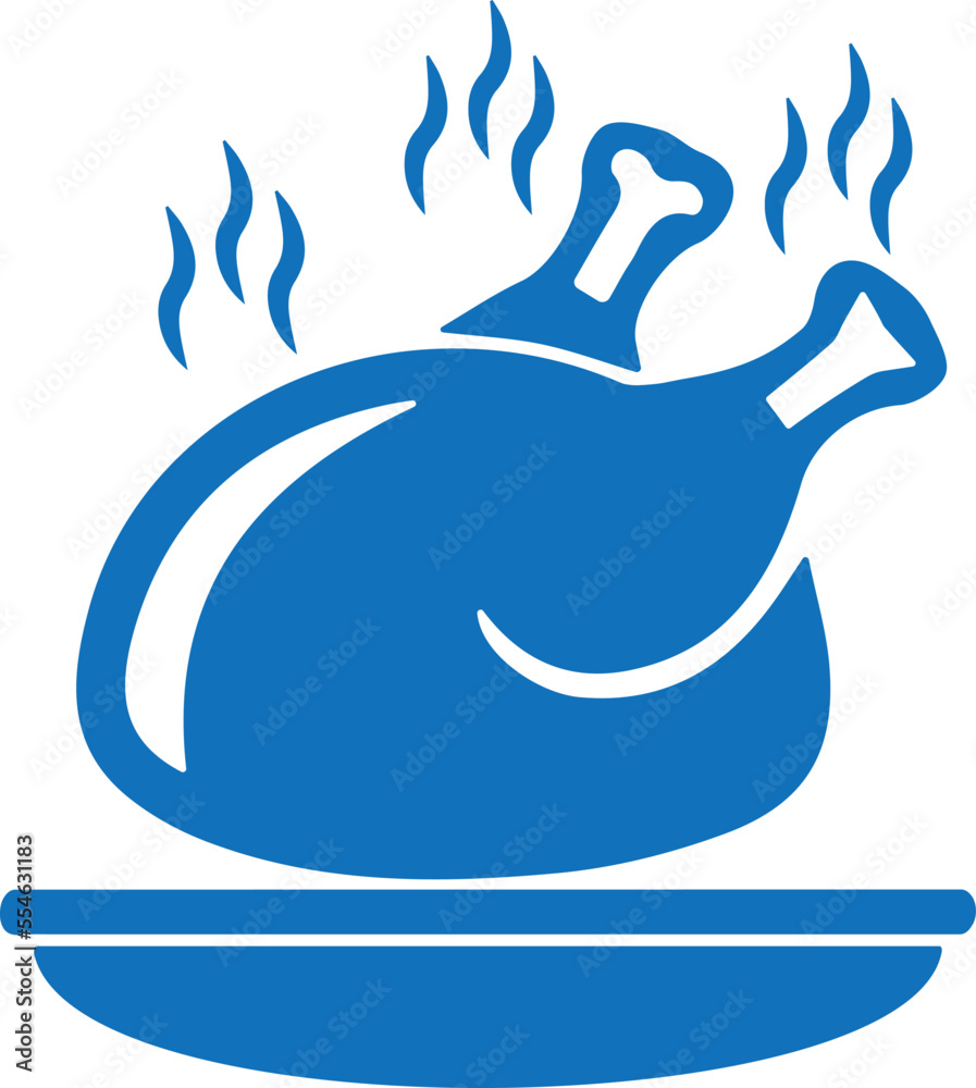 Sticker chicken cooked icon, chicken grill icon blue vector