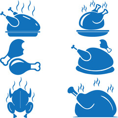 Chicken cooked icon, chicken grill icon blue vector