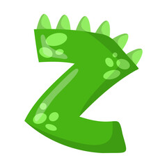Alphabet letter Z in dinosaur font vector illustration. Cute cartoon drawing of English letter and number in dino style for kindergarten or school children. Education concept