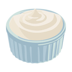 Sauce in bowl cartoon illustration. Mayonnaise sauces and spicy chili dips isolated on white background. Food, dressing concept