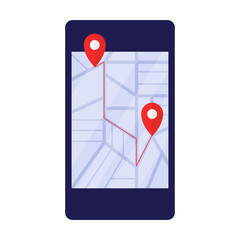 City map of phone screen vector illustration. Cartoon drawing of guidebook with itinerary for tourists isolated on white background. Navigation, traveling, tourism concept