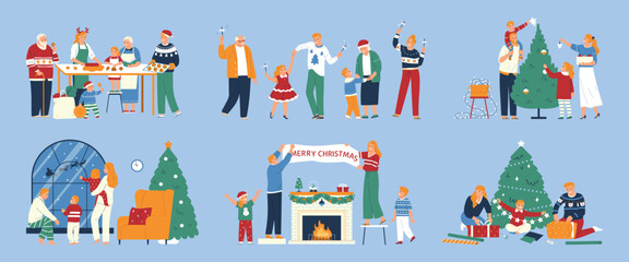 Naklejka premium Merry Christmas Flat Color Set