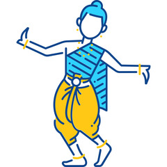 thai woman traditional dancing in vintage dress line icon two tone colored