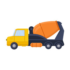 Naklejka premium Cement truck, mixing machine vector illustration. Cartoon drawings of auto concrete mixers or blenders and vehicles on white background. Transportation, heavy machinery concept