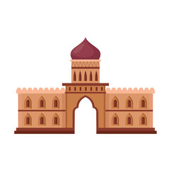 Ancient Islamic or Muslim castle for Arab village or town on white background. Arabian city or landscape element vector illustration