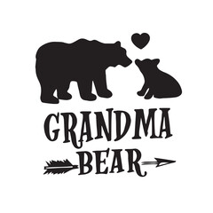 Grandma Bear, Silhouette of mother bear and baby bear, Animal icons on isolated background, love between animals