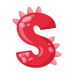 Alphabet letter S in dinosaur font vector illustration. Cute cartoon drawing of English letter and number in dino style for kindergarten or school children. Education concept