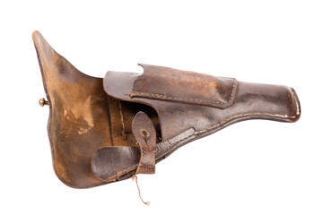 An old brown leather pistol holster.