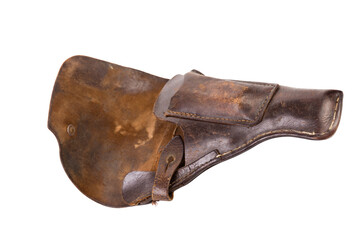 An old brown leather pistol holster. - 554634307