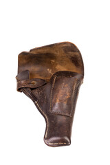 An old brown leather pistol holster.