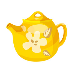 Yellow teapot and kettle cartoon illustration. Ceramic and glass tea kettle for boiling water, tableware for tea ceremony at home. Household, kitchen utensils concept