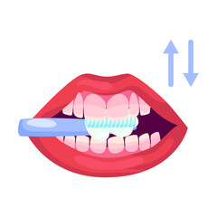 Instruction on how to brush teeth cartoon illustration. Poster with step by step scheme of proper oral cleaning with toothpaste on toothbrush. Health care