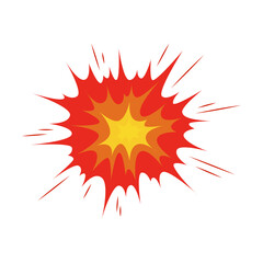 Comic cartoon illustration. Bang, weapon concept. Orange gun flash on white background. Pop art illustration