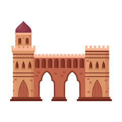Arabian city element vector illustration. Cartoon drawing of old or ancient Islamic or Muslim castle for Arab village or town on white background
