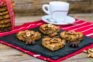 Delicious cookies with honey and nuts. Close up